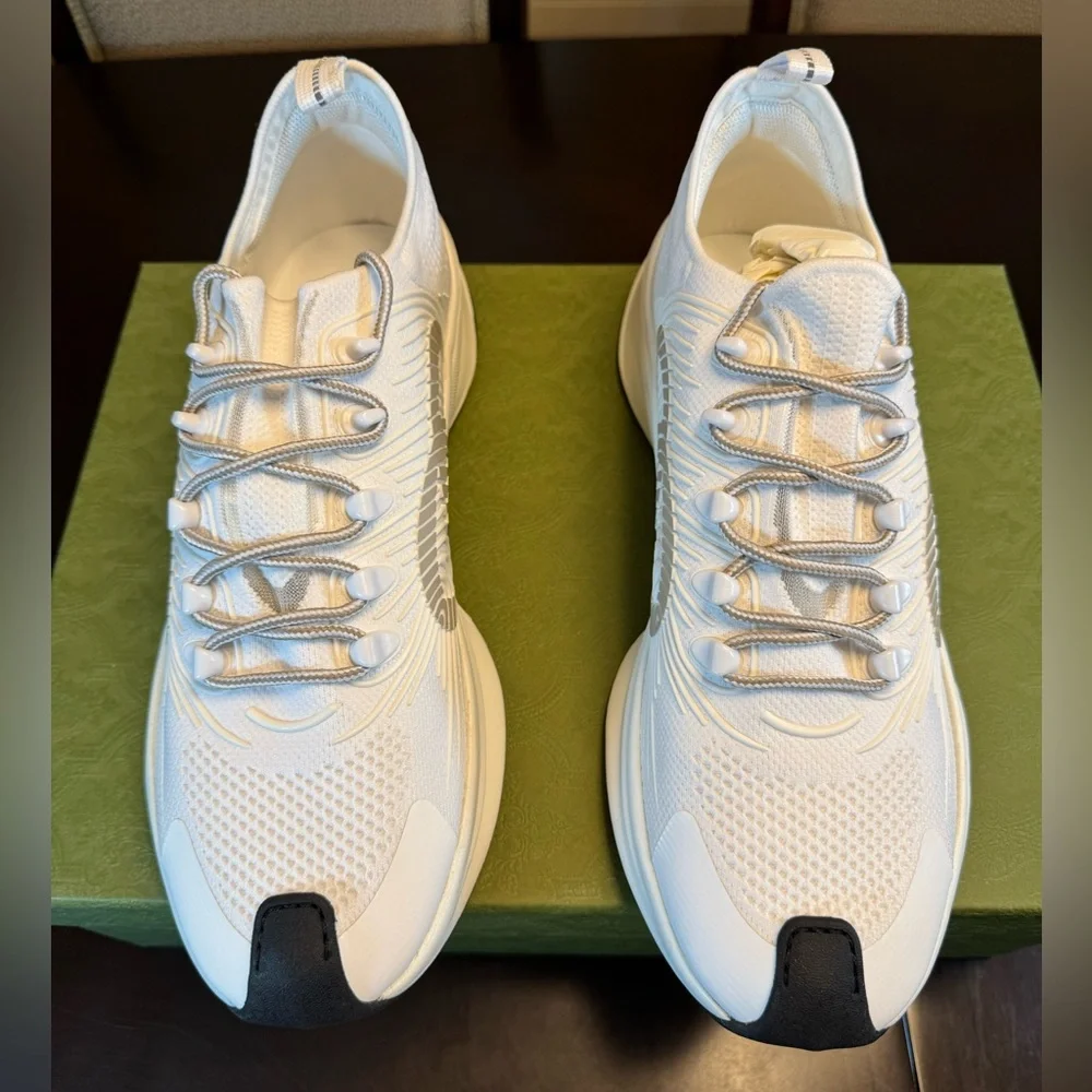 New Authentic Gucci Run GG Logo Sneakers Shoes White Gray Size UK 12 / US 12.5 - Picture 6 of 16
